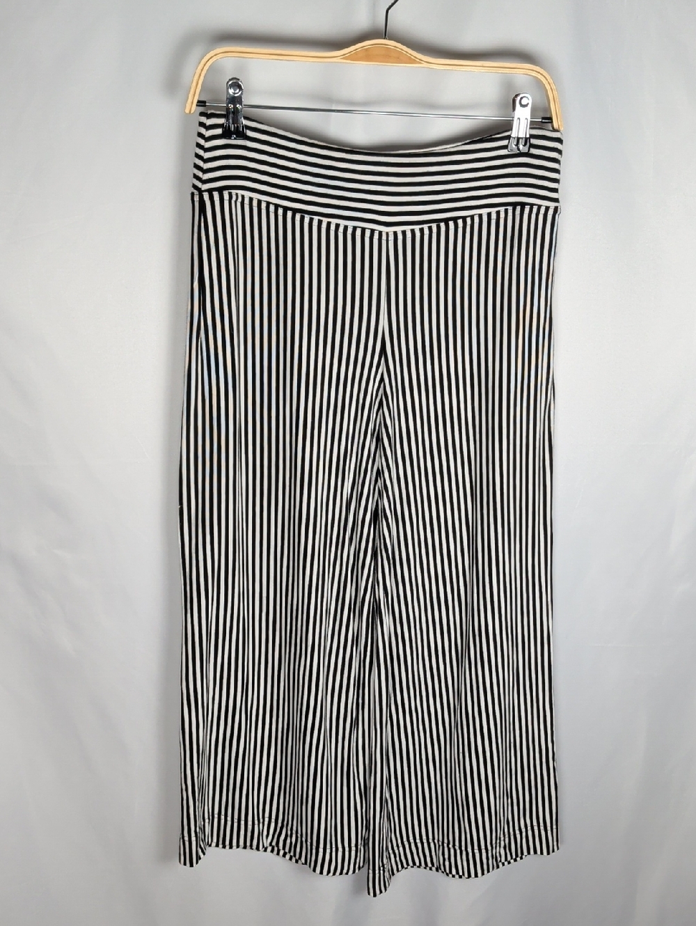 Diane Kennedy Bamboo White/Black Striped Wide Leg Pants Ankle Crop, S